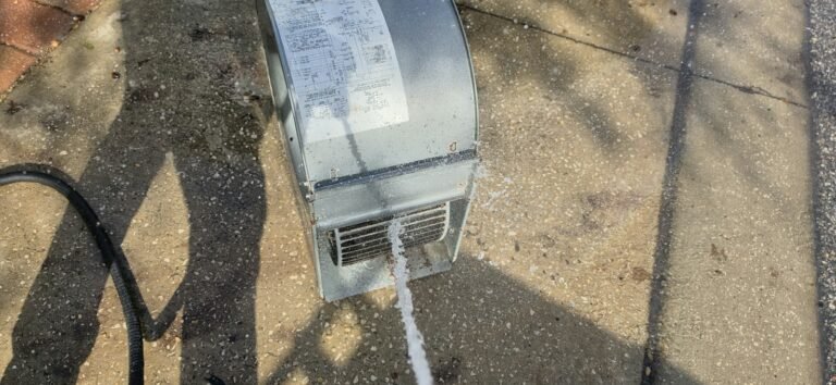 In-progress: blower wheel rinsed with water from side, Lutz, FL 33558