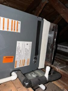 Close-up of air handler with warning labels, St. Petersburg, FL 33703