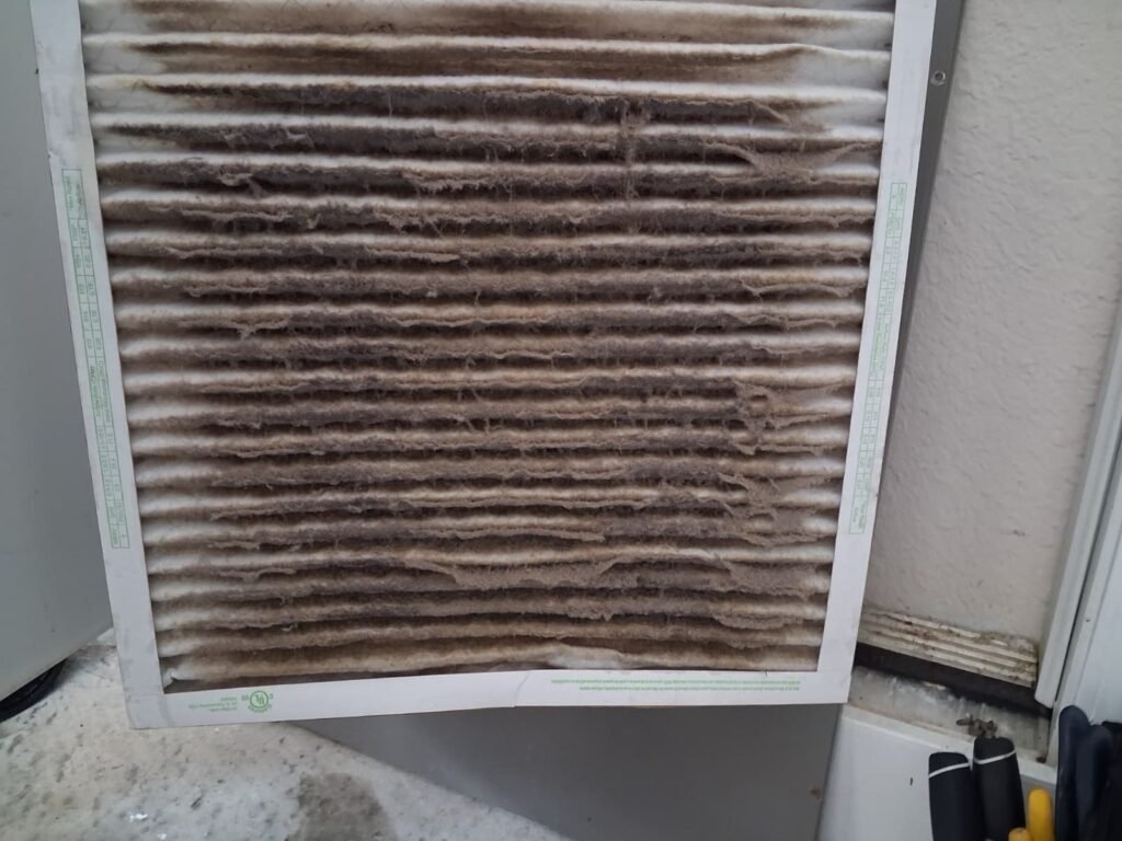 A dust-clogged air filter in Wesley Chapel, FL 33545.