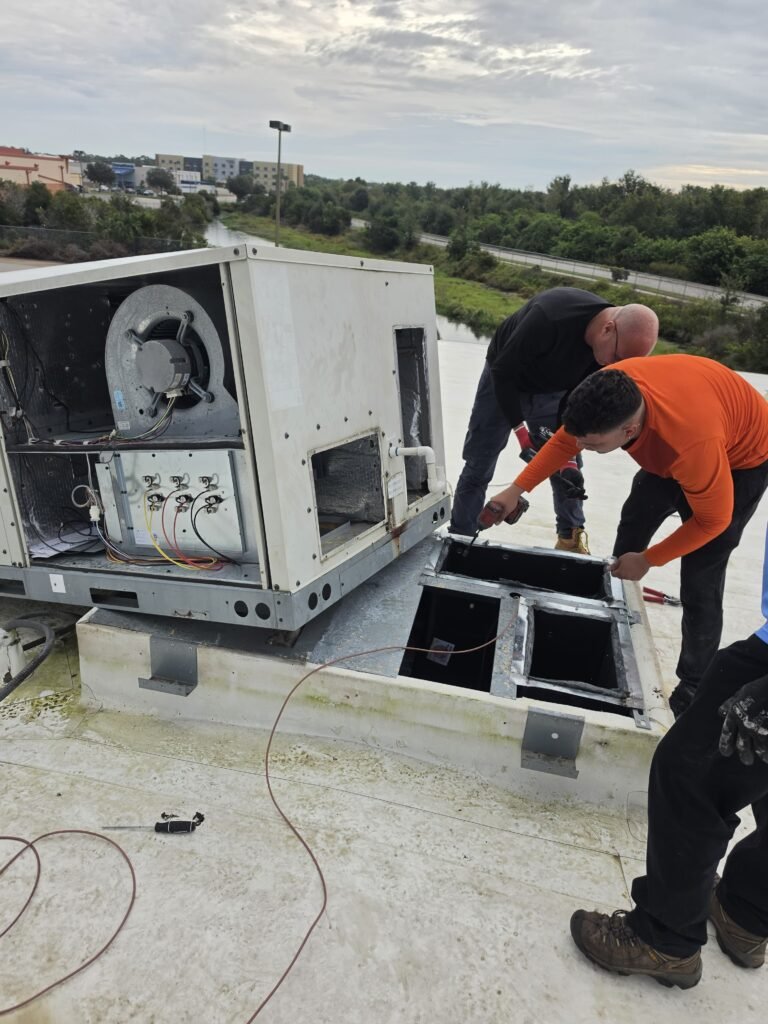 HVAC unit installation on rooftop, Riverview, FL 33579