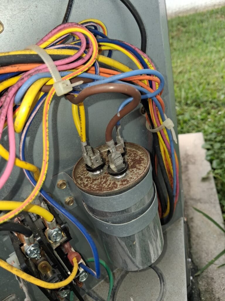 Close-up of HVAC wiring and capacitor, Odessa, FL 33556