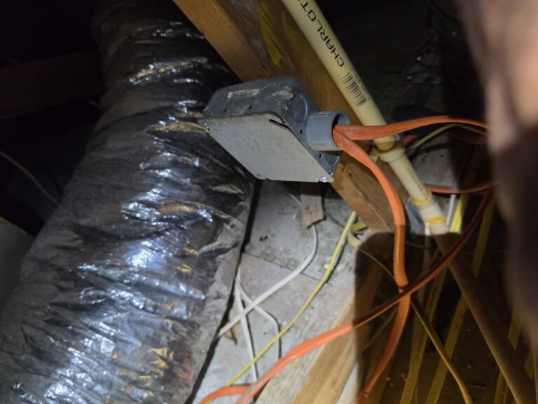 Junction box with wiring in attic, Tampa, FL 33618