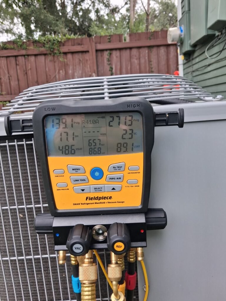 Digital manifold gauge on HVAC unit, Tampa, FL 33603