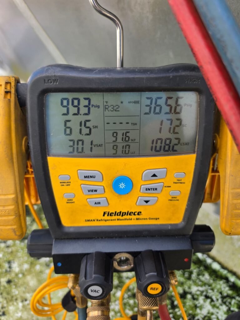 Digital manifold gauge readings during HVAC service in Brandon, FL 33511