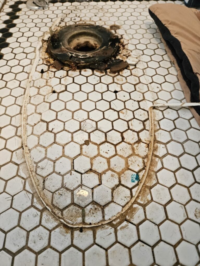 Toilet flange with old wax residue in Tampa, FL 33611