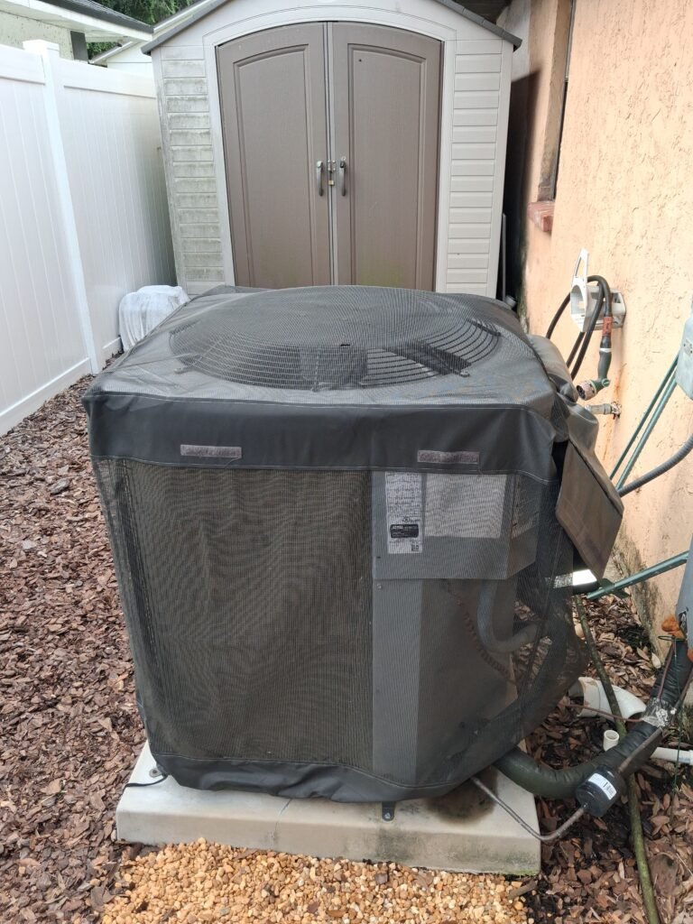 Protected Outdoor HVAC Unit in Tampa, FL 33617 Protected outdoor HVAC unit after service in Tampa, FL 33617