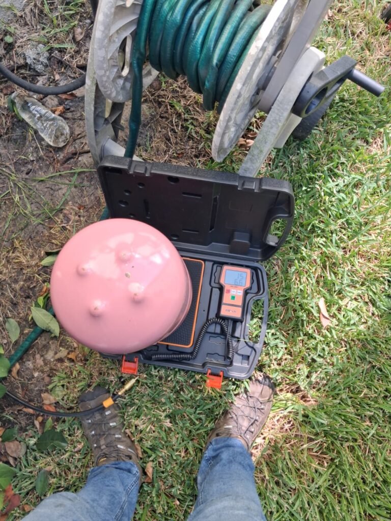 Refrigerant Tank and Scale in Tampa, FL 33647 Refrigerant tank and scale used in HVAC service in Tampa, FL 33647