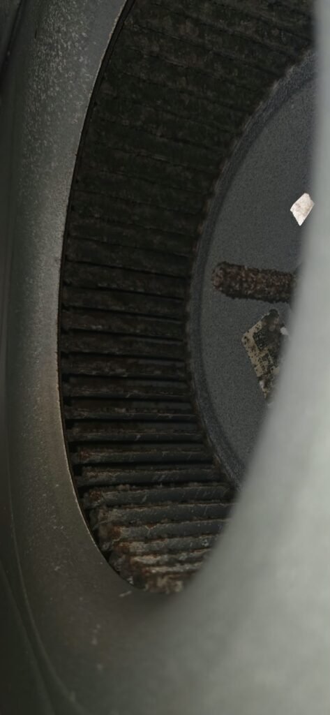 Before cleaning: soiled blower wheel in AC unit, Lutz, FL 33558