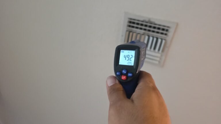 Temperature gun reading at air vent in Tampa, FL 33625