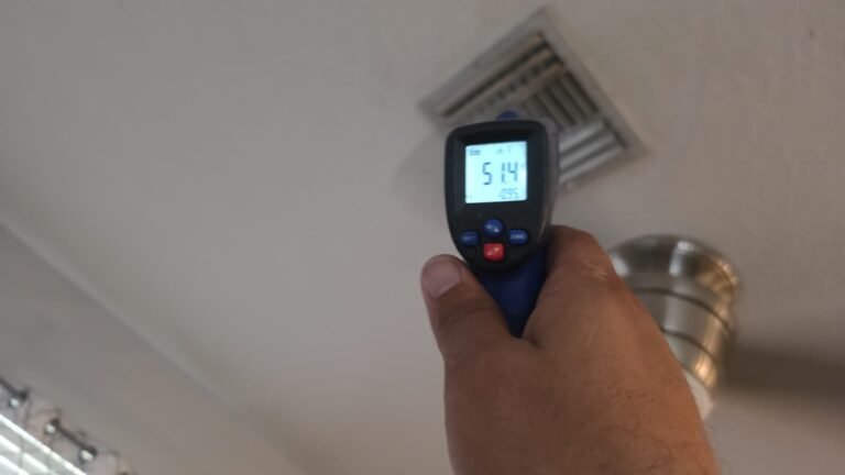 Temperature gun reading at air vent in Tampa, FL 33625