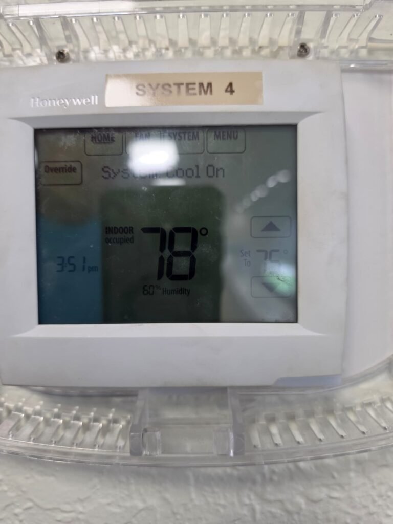 Close-up of thermostat display showing temperature in Brandon, FL 33511
