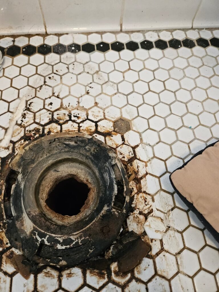Close-up of toilet flange in Tampa, FL 33611