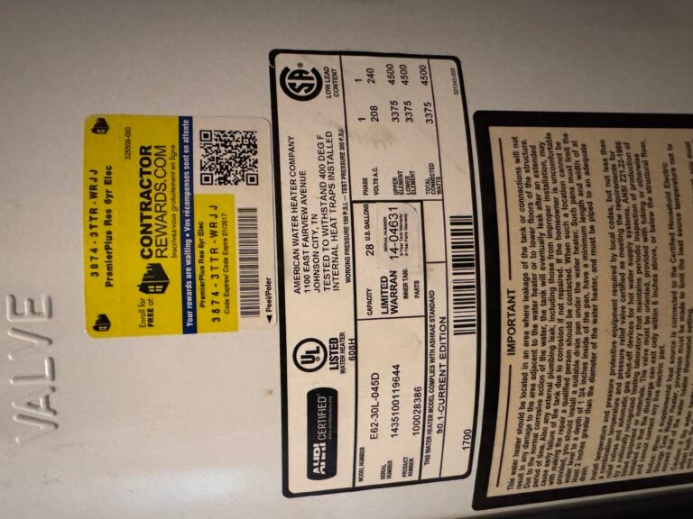 Water Heater Label Close-Up, St. Petersburg, FL 33703 Water heater label close-up, St. Petersburg, FL 33703