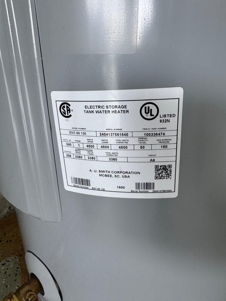 Water heater label details in Wesley Chapel, FL 33545