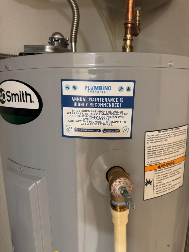 Water heater maintenance sticker in St. Petersburg, FL 33707