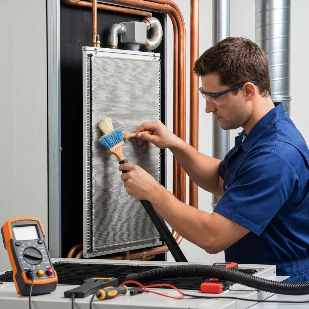 Technician performing HVAC maintenance to ensure system efficiency