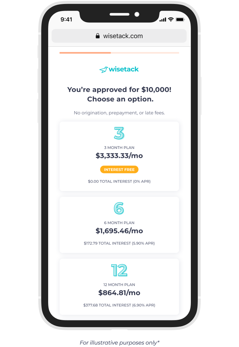 Wisetack Product – Offer Screen – $10,000