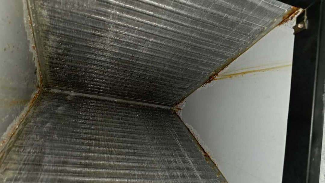 Dirty, rusted evaporator coil found during an AC tune-up in Tampa Bay