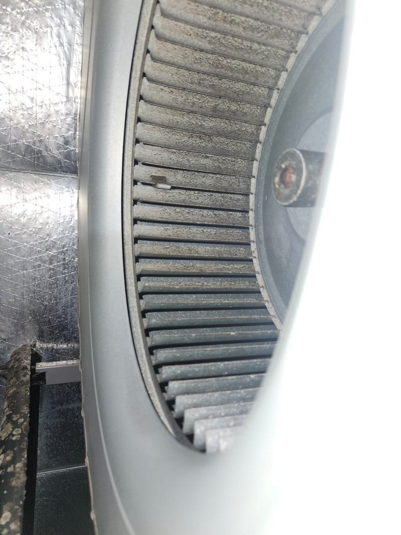 Dirty Blower Wheel Inside An Air Conditioning Unit Indicating Maintenance Or Cleaning Service Being Performed By Home Therapist Cooling Heating And Plumbing
