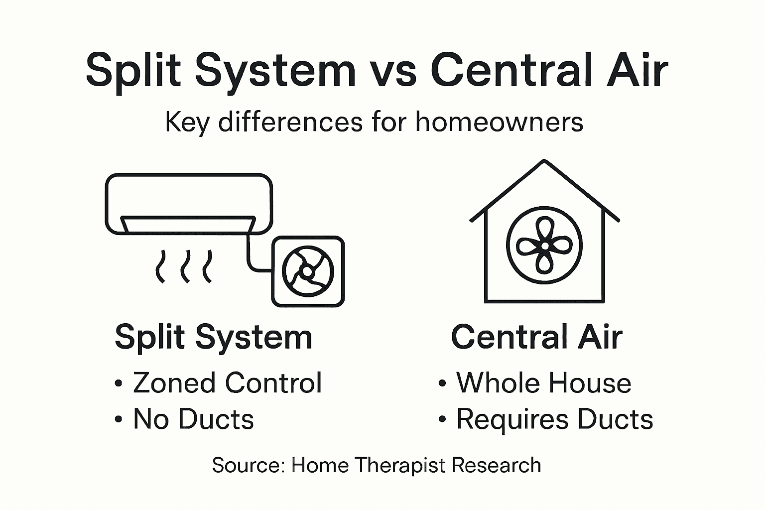 Infographic comparing split system to central air