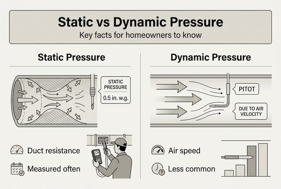 Infographic comparing static and dynamic pressure in HVAC