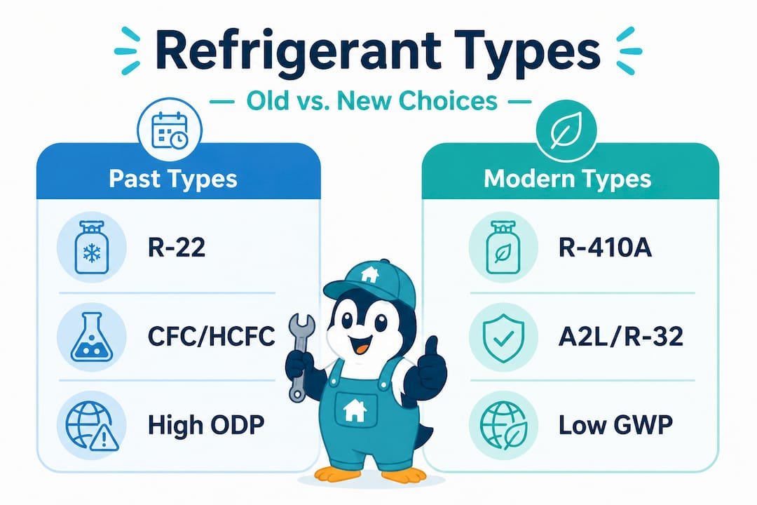 Infographic comparing old and new refrigerant types