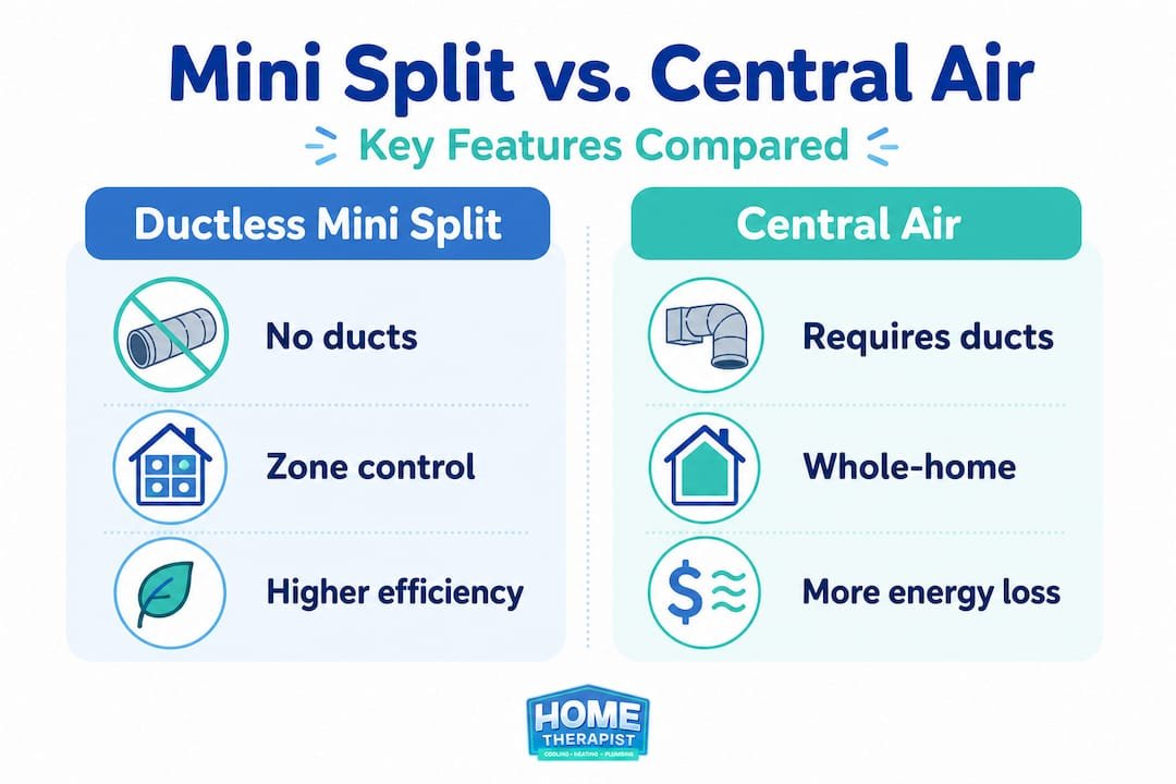 Infographic comparing mini splits vs central air