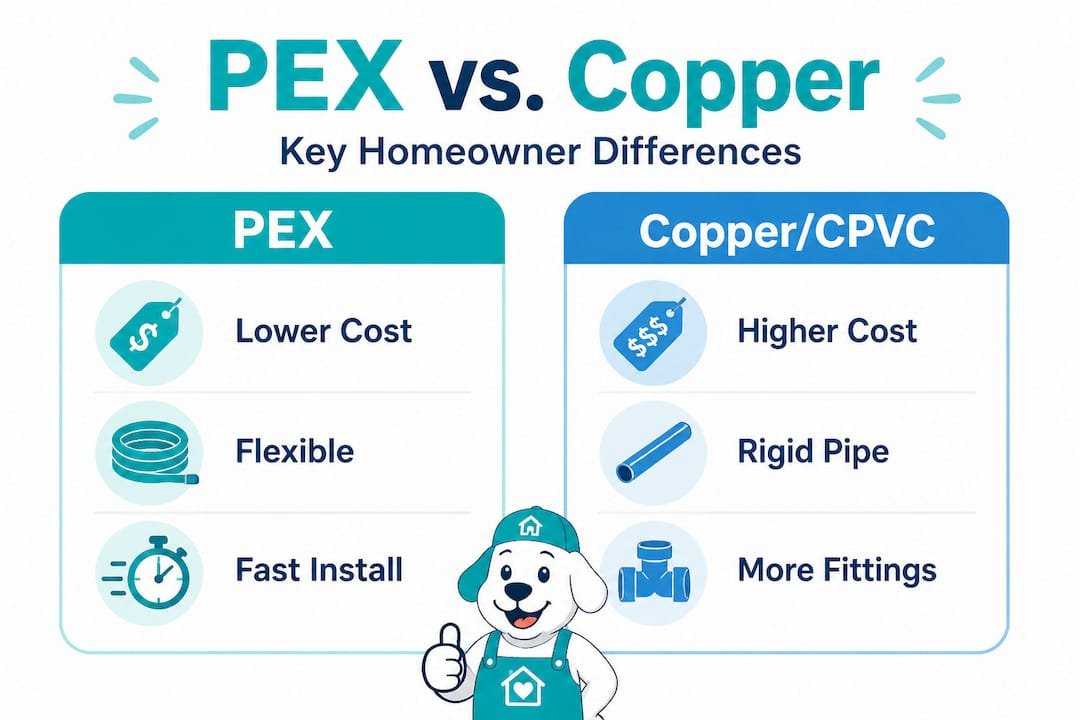 PEX versus copper and CPVC infographic, main features compared