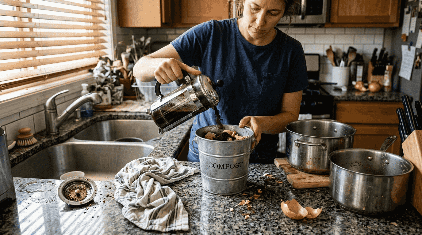 Compost bin used for kitchen clog prevention