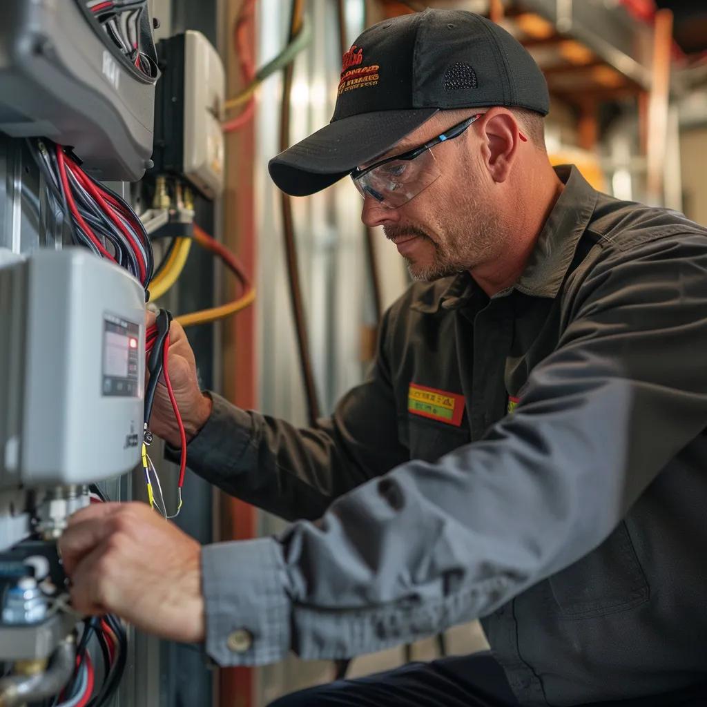 HVAC technician installing a smart thermostat, highlighting professional installation and expertise