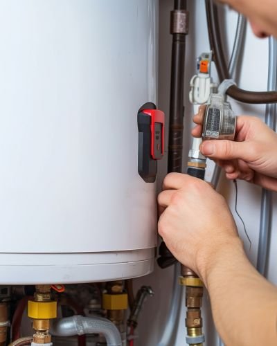 Boiler Repairman Fixing Heating System Using Tools