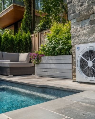 Outdoor Pool Area With Modern Air Conditioner And Sofa Tampa Fl