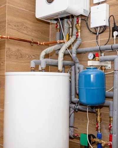 Water Heater Piping System With Pressure Gauge And Valves